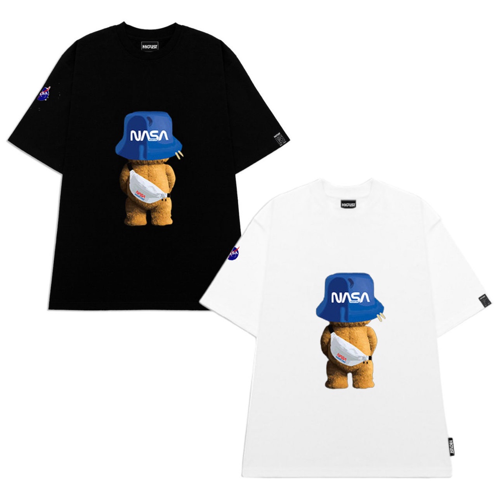 Áo local brand chính hãng Nigust full tag , áo phông in hình gấu Teddy NASA nam nữ unisex form rộng N122