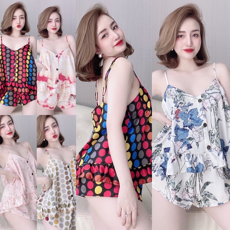 Đồ bộ pijama 2 dây cực mát cực sexy mặc nhà LỤA SATIN cho bạn nữ dưới 62kg