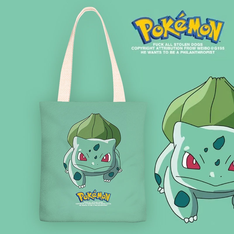 Pokemon Pikachu cartoon canvas bag Túi vải túi một vai cô gái túi xách túi học sinh túi zipper túi túi môi trường