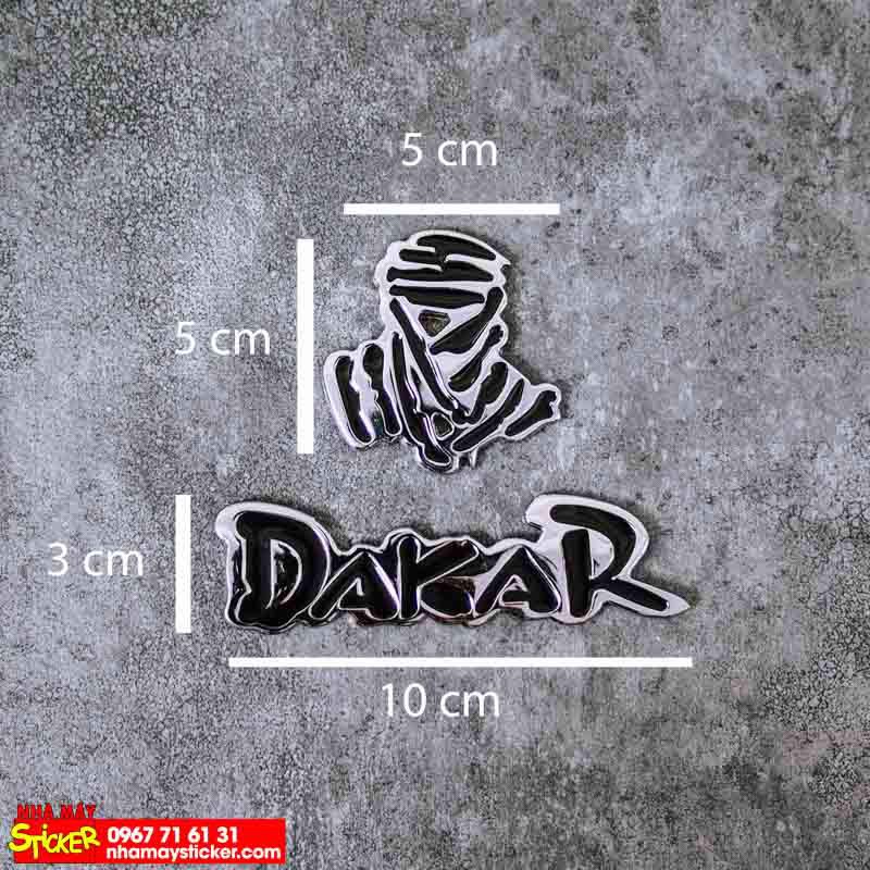 Set 2 sticker hình dán metal - Dakar Bạc 3D - STICKER FACTORY