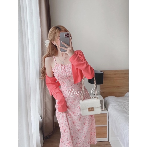 SET ĐẦM 2S HOA VIỀN BÈO KÈM KHOÁC CROP 3M
