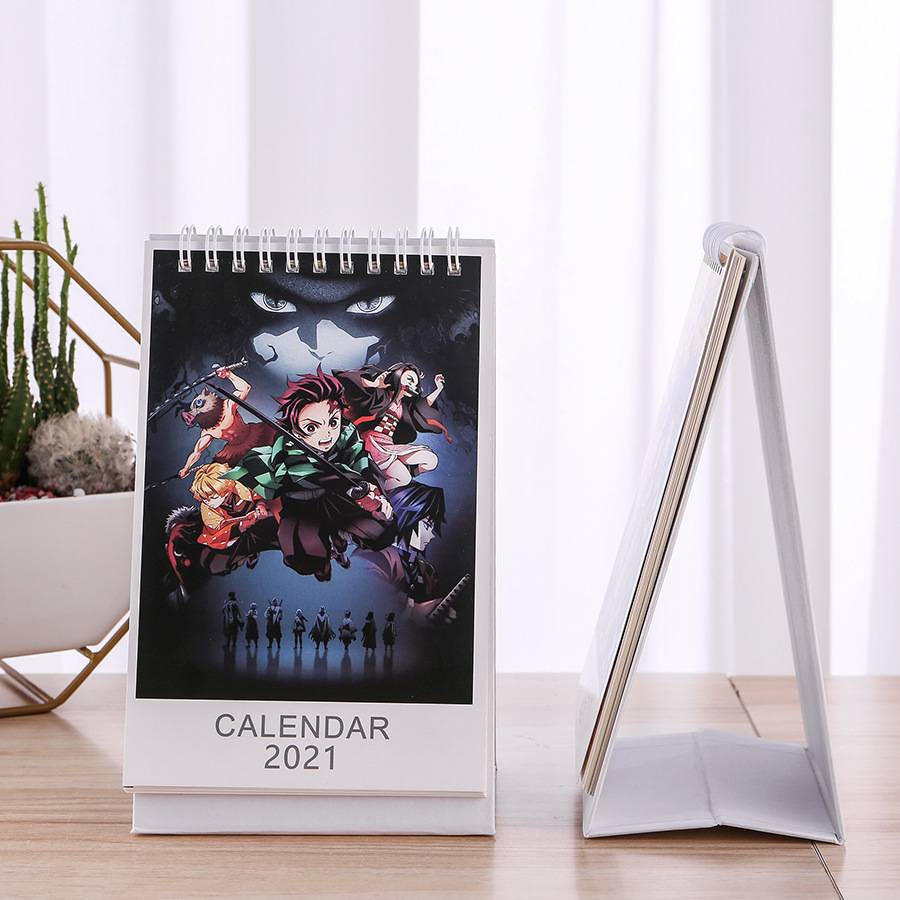 Lịch để bàn 2021 hình hoạt hình sáng tạo Desktop Calendar Demon Slayer Kimetsu no Yaiba Kamado Tanjirou Nezuko dual Daily Scheduler Table Planner Yearly Agenda Organizer School office supplies Kids stationery gifts