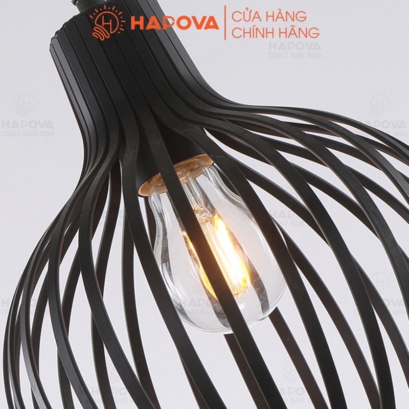 Đèn thả trần đèn thả trang trí lồng Chim HAPOVA ERICA 6870/1 màu Đen cỡ 230mm + Tặng kèm bóng led AS Vàng