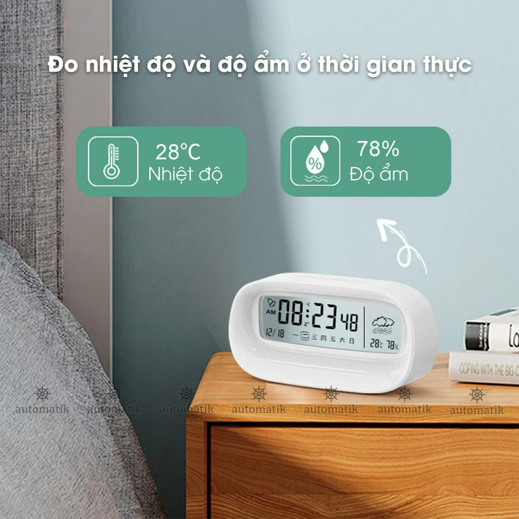 [Tặng Pin] Đồng Hồ Để Bàn Báo Thức Bấm Giờ Led Điện Tử Decor Mini Trong Suốt Đo Nhiệt Độ Và Độ Ẩm - Automatik