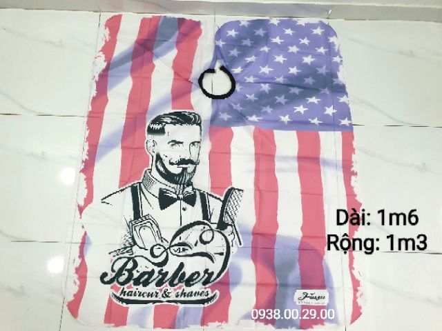 Áo Choàng Cắt Tóc Barber Khổ 150x130cm, Khăn Choàng Cắt Tóc Barber Hình Cờ Mỹ.(Ảnh thật)