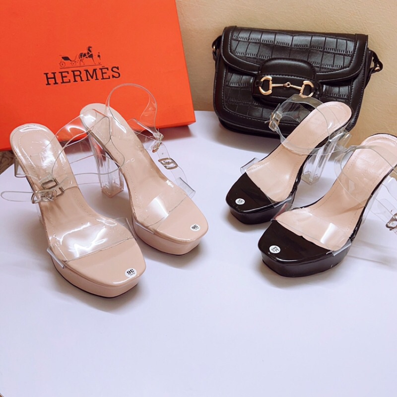 Giày sandal đúp quai trong 12p gót trong sang chảnh tôn dáng dã man
