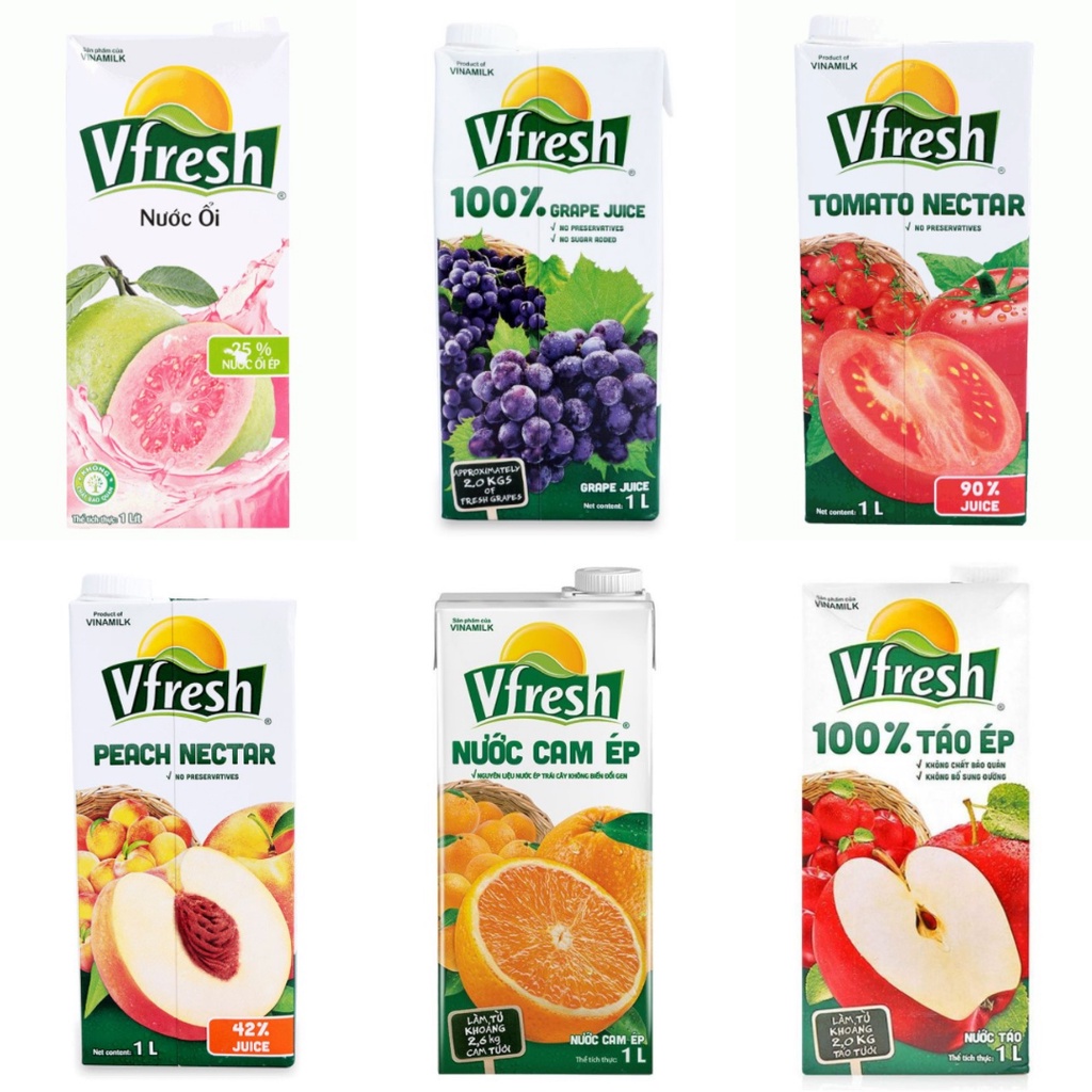 Nước Ép Ổi Nho Cam Cà Chua Táo Đào Đủ Vị Vfresh Hộp 1L