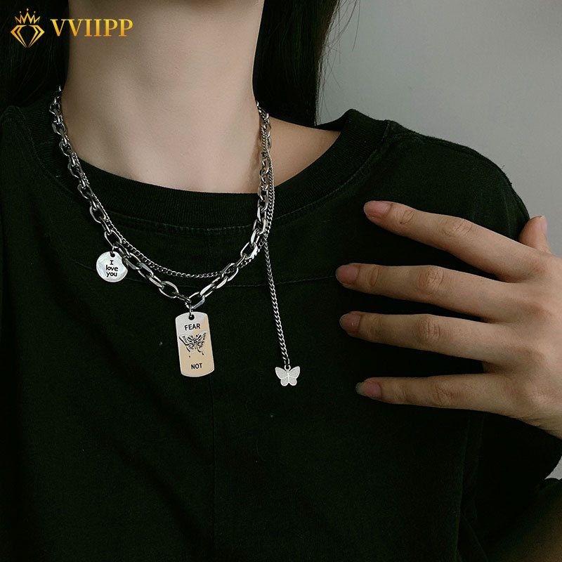 Vòng cổ nhiều lớp phối mặt hình bướm thời trang Hàn Quốc