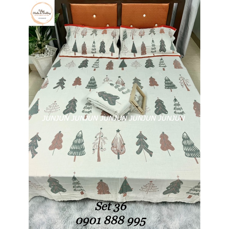 N18_SET Chăn Ga Gối vải Xô Organic cotton dòng Basic