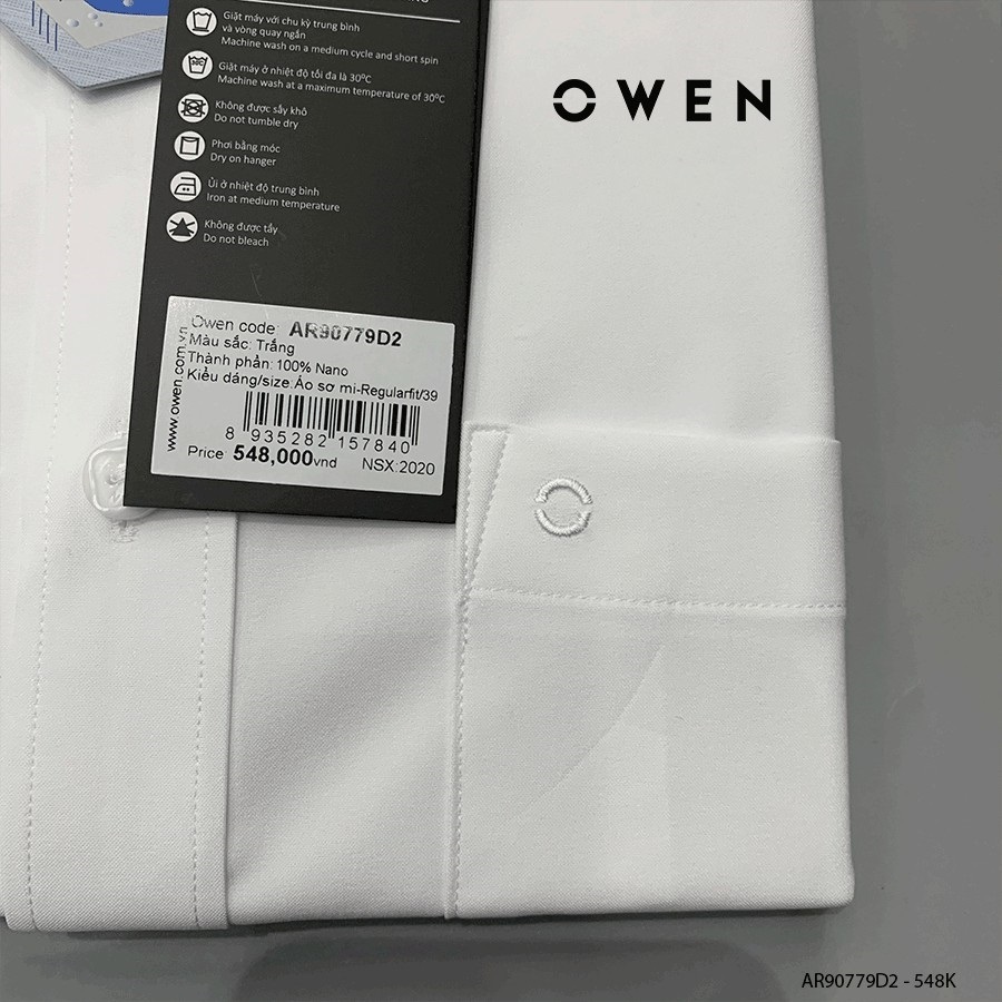 Áo Sơ Mi Trắng Công Sở Nam Tay Dài Owen Somi Vải Nano Cao Câp Mềm Mát Không Nhăn Dáng Regular Fit Tà Lượn Có Túi Ngực