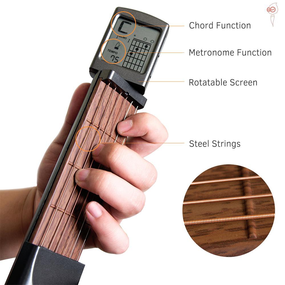 X&S 6-String Pocket Guitar Chord Trainer Folk Guitar Practice Tool Gadget 6 Frets with Rotatable Chords Chart Screen for Beginners fingering Practice