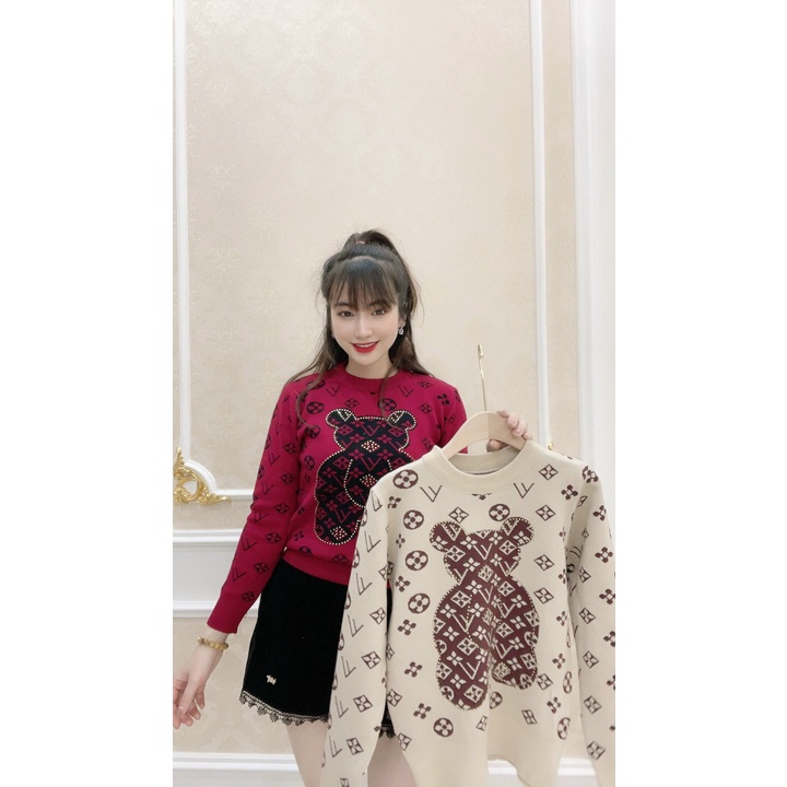 Áo len nữ, áo len gấu nữ cổ tròn họa tiết dễ thương chất len mềm mịn đầy vừa phải len tay bo mặc gọn hàng quảng châu xịn | BigBuy360 - bigbuy360.vn