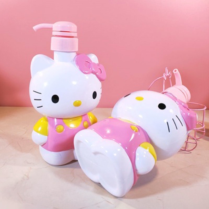 Chai rỗng dạng xịt tạo bọt đựng xà phòng/dầu gội/sữa tắm hình hoạt hình Hello Kitty dung tích 500ml tiện đi du lịch