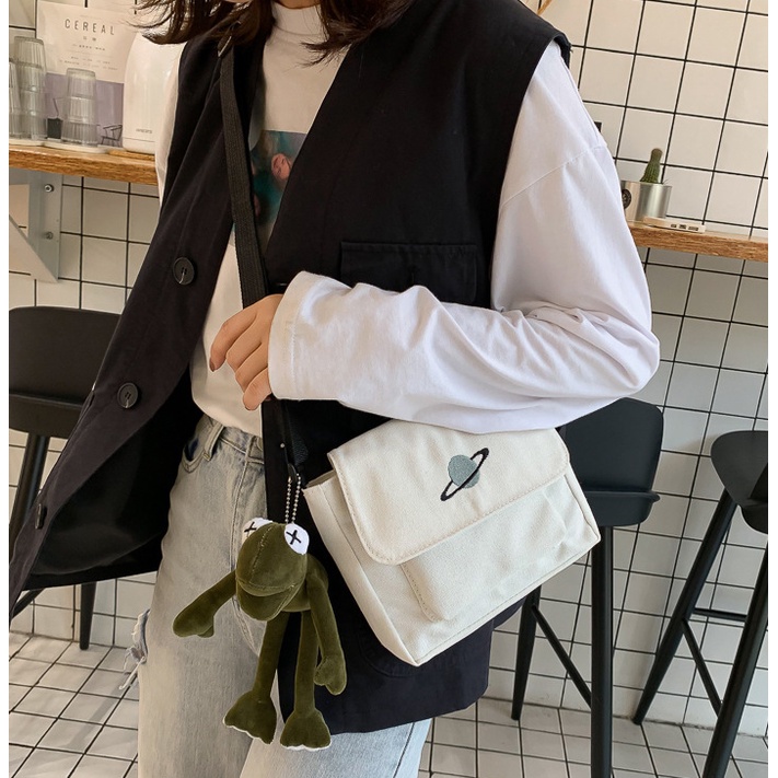 Túi đeo chéo messenger vải trơn hành tinh basic thời trang Hàn Quốc cho học sinh sinh viên #9