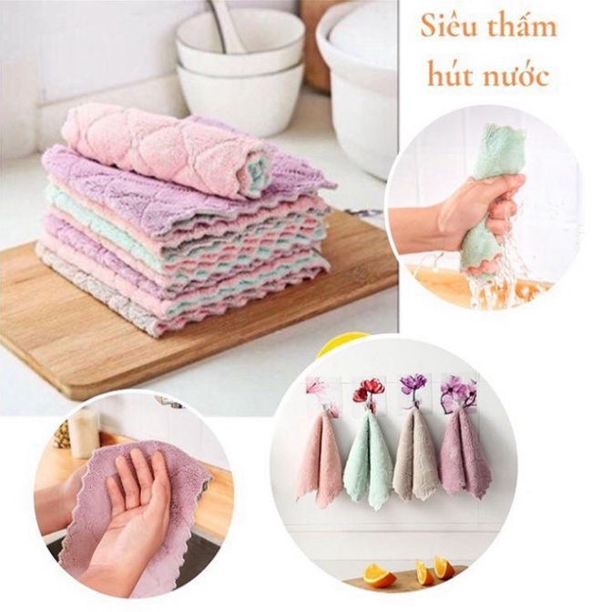 Khăn Lau Tay, Khăn Lau Bếp 2 Màu Đa Năng Siêu Mềm, Siêu Thấm Nước