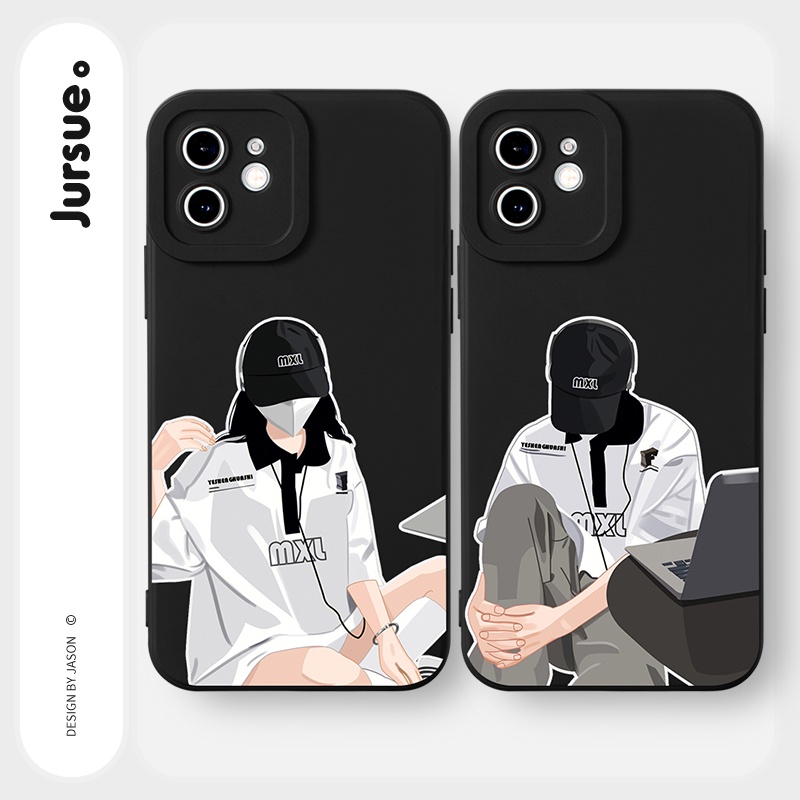 Ốp lưng JURSUE hoạt hình cặp đôi dễ thương đẹp nam nữ Cho iPhone 14 13 12 11 Pro Max SE 2020 X XR XS 8 7 ip 6S 6 Plus Y2222