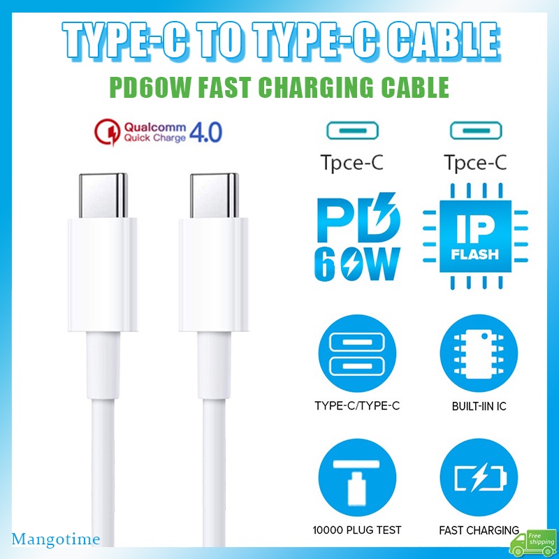 Cáp Sạc Nhanh PD 60W QC 3.0 USB Type C Sang Type C Cho Điện Thoại / Máy Tính Bảng / Laptop