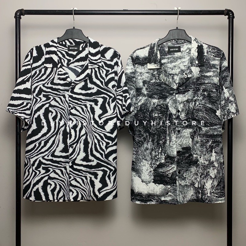 Áo sơ mi cộc tay unisex form rộng họa tiết LOANG ĐEN cho nam nữ | DUYHI