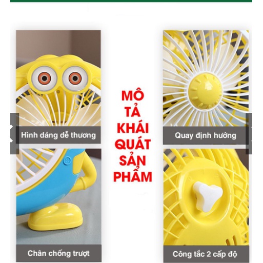 Quạt để bàn mini hình thú dễ thương, quạt điện nhỏ để bàn văn phòng, quạt để giường cho bé