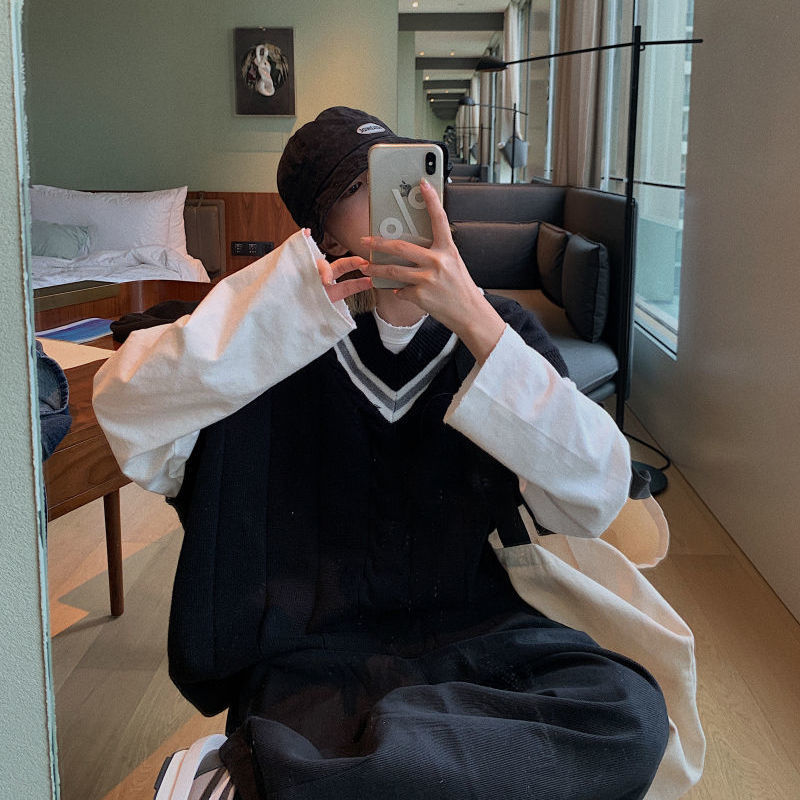 Áo len ghi lê cổ chữ V dáng rộng dành cho nữ | BigBuy360 - bigbuy360.vn