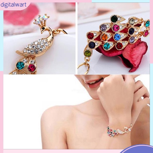 Vòng Đeo Tay Kim Loại Hình Chim Công Đính Đá Màu Vintage Sành Điệu Trẻ Trung Cho Nữ