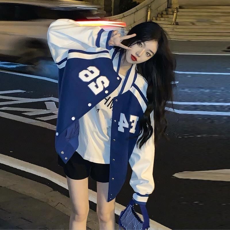 SẴN Áo khoác nỉ dáng rộng oversize hình chữ năng động cá tính/ áo bomber bóng chày cúc bấm 2 lớp dày học sinh. A000123