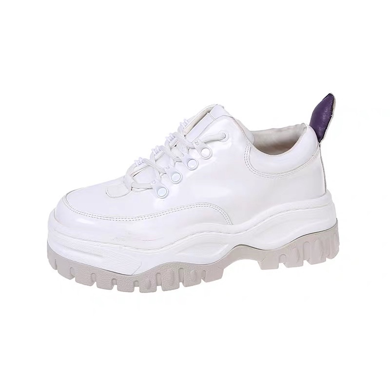 GIÀY ULZZANG OXFORD TRẮNG móc dây DA BÓNG WHITE ANGEL LEATHER SNEAKERS Boxes B12 đế cao 5cm