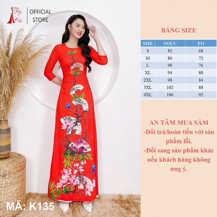 Áo dài nữ thiết kế may sẵn đẹp cách tân tết đỏ cam hoa quạt K135 Thúy Kiều mềm mại, co giãn, áo dài giá rẻ