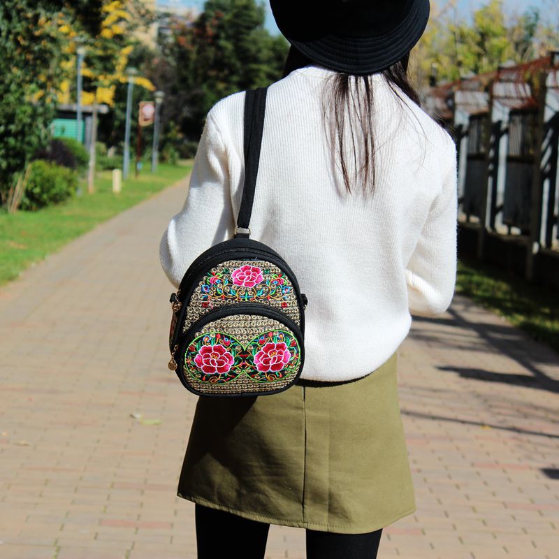 Balo vải thêu hoa hình bầu tròn nhỏ xinh xắn - T01BL7832