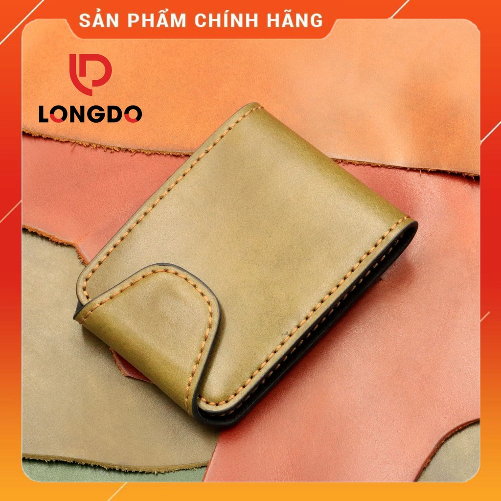Ví sen 5, ví nam xanh rêu da bò thật - Bảo hành 5 năm - Hàng chính hãng thương hiệu Longdo Leather