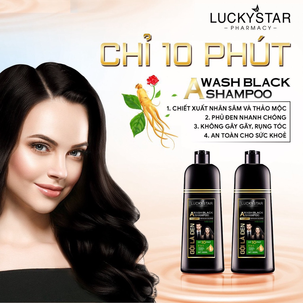 Combo Gội Là Đen &amp; Gội Là Nâu Thảo Dược Cao Cấp Lucky Star - 2Chai*500ml