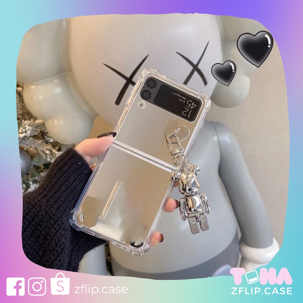 [HÀNG SẴN] Ốp Samsung Z Flip 3 / Z Flip 4 tráng gương kèm móc gấu bearbrick cá tính/ Z Flip3 / ZFlip3 / Z Flip4/ ZFlip4
