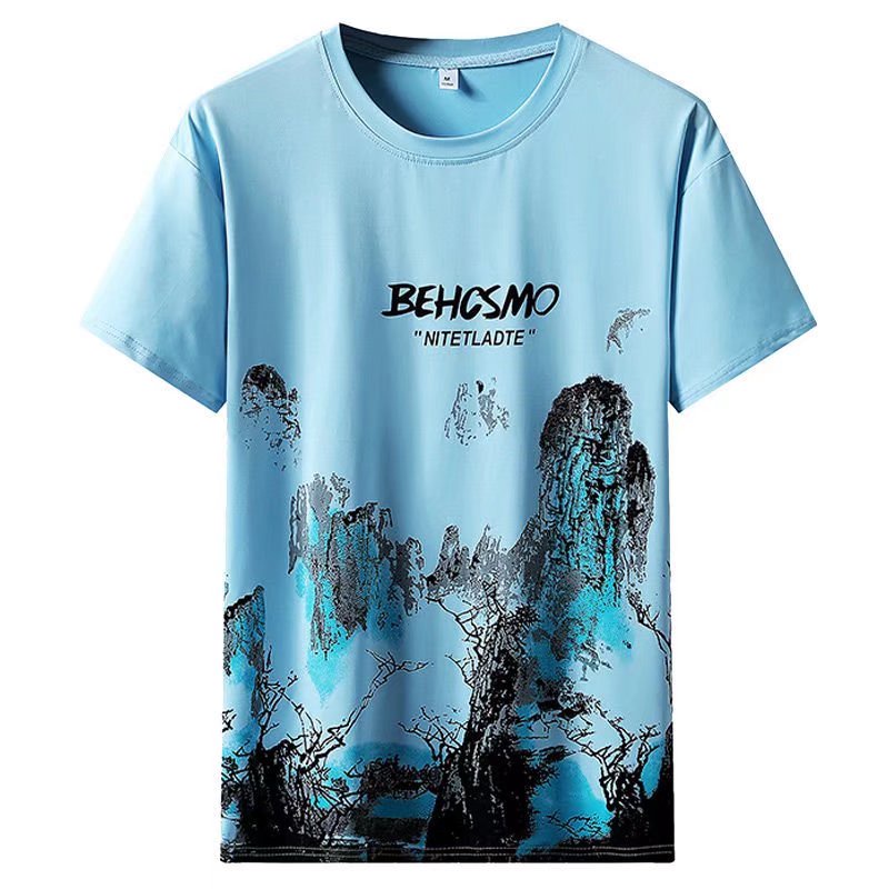 Áo Thun Tay Ngắn Cổ Tròn Dáng Rộng In Họa Tiết Phong Cách Hồng Kông Thời Trang Mùa Hè Cho Nam Cỡ Lớn [M-5XL]