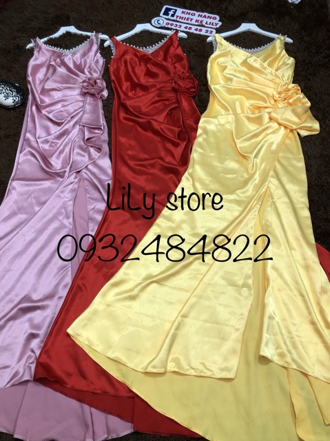 ẢNH VÀ VIDEO THẬT 1000%  Đầm dạ hội hoa eo kèm chuổi ngọc