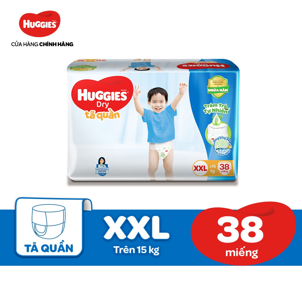 Tã quần Huggies Tràm Trà Tự Nhiên Dry Pants Big Jumbo M54/L48/XL42/XXL38:M54