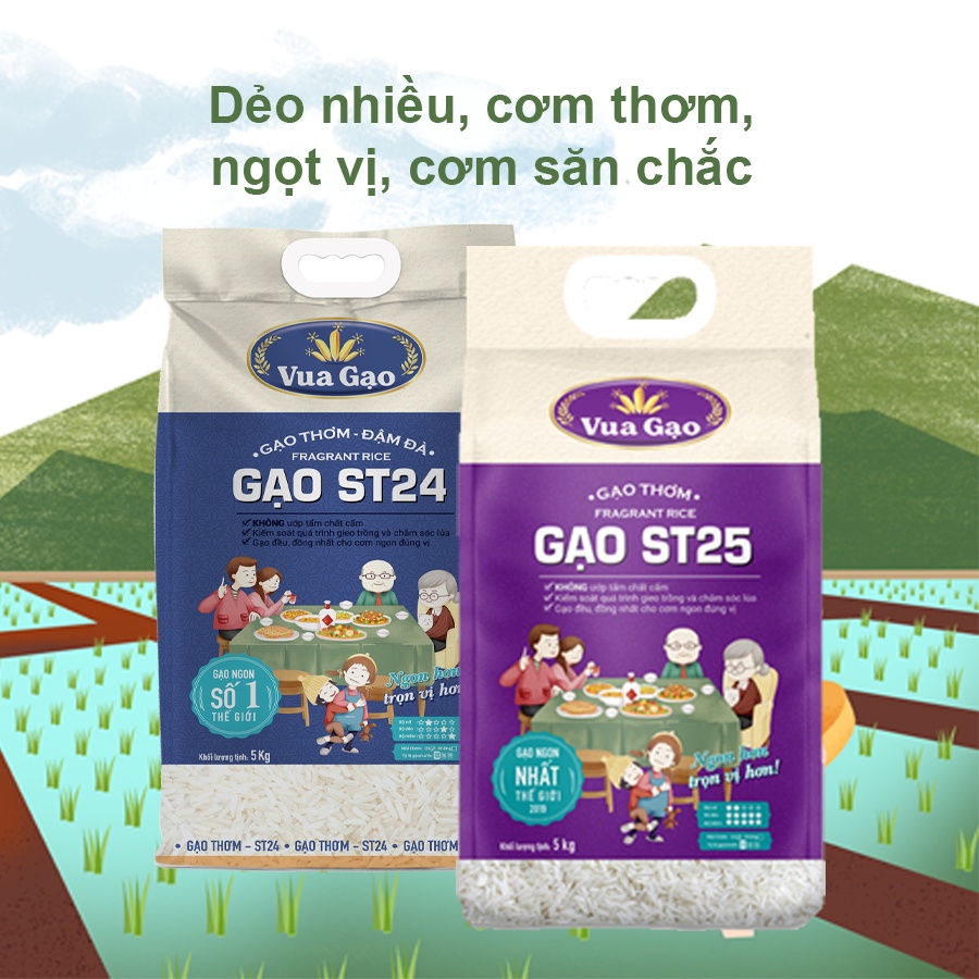 [MUA 3 TẶNG 25K] Combo Gạo ST25 và Gạo ST24 - Chính Hãng Vua Gạo - Túi 5kg (Cam kết date mới)