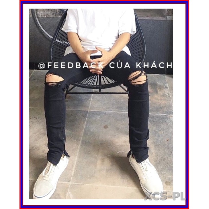 Quần jean nam cao cấp ĐEN RÁCH GỐI siêu đẹp không xù lông, không ra màu, chất giãn tốt rrgoi3-1.136
