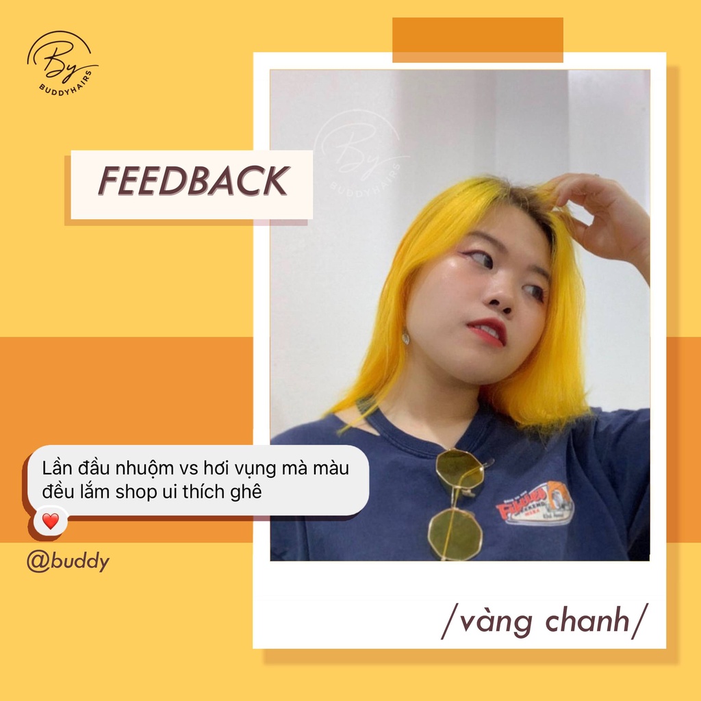 Thuốc nhuộm tóc màu Vàng chanh rực rỡ cần dùng Thuốc tẩy tóc sản phẩm độc quyền tại Buddyhairs, tặng kèm găng tay,