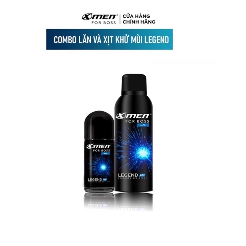 Combo Lăn khử mùi X-men For Boss Legend 50ml + Xịt khử mùi X-men For Boss Legend 150ml