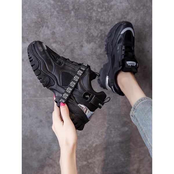 Giày Thể thao nữ độn đế Dây Chữ Gót Bạc siêu hót