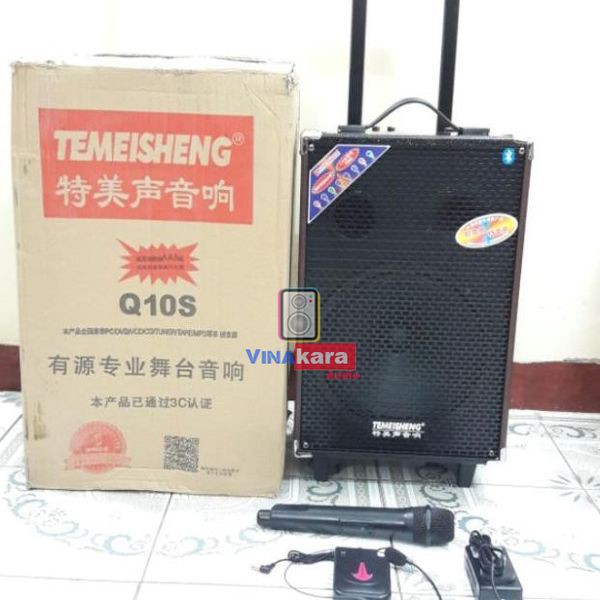 Loa kéo Temeisheng Q10S, Tặng 2 micro không dây, Loa Kéo Q8s