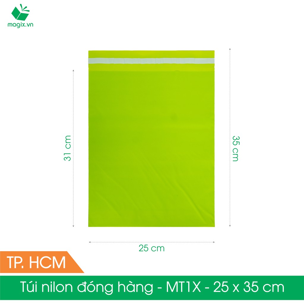 MT1X - 25x35 cm - Túi nilon gói hàng - 500 túi niêm phong đóng hàng màu xanh lá mạ