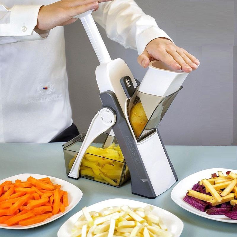 Dụng cụ cắt thái rau củ quả nhà bếp, dạng đứng 4 trong 1, thái lát, thái sợi, bào, tỉa hoa