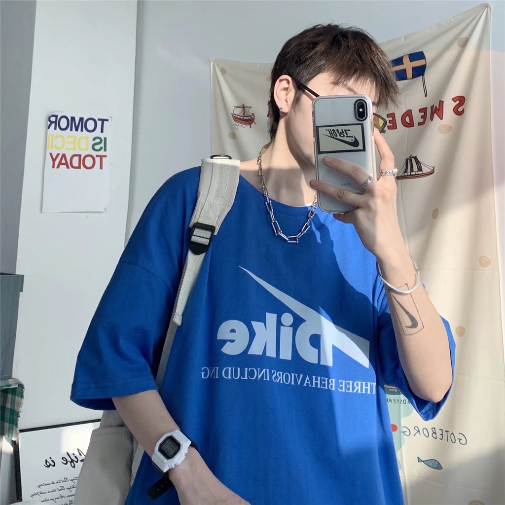 Áo Thun Nam Tay Ngắn Dáng Rộng In Chữ Phong Cách Hàn Quốc Thời Trang Mùa Hè Thoải Mái Cỡ M-8XL