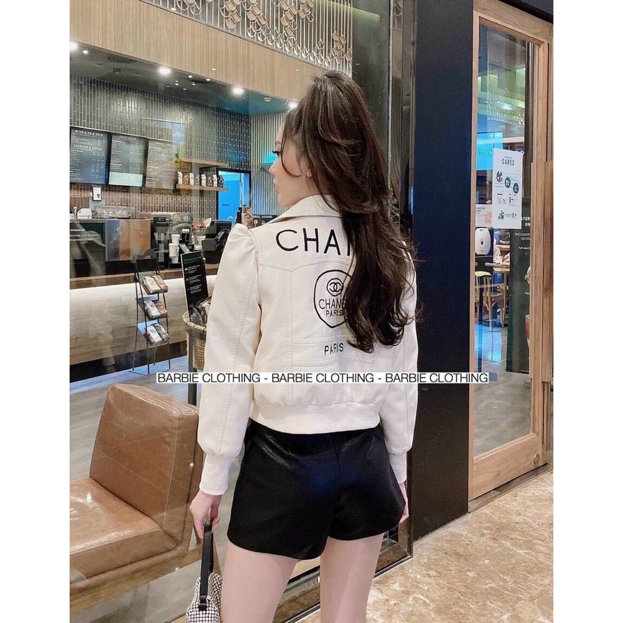 Áo khoác da thêu chữ hot