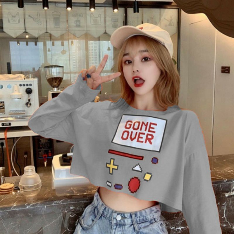 Áo Croptop Dài Tay GONE OVER, Form Rộng Freesize, Chất Thun Cotton mềm mịn
