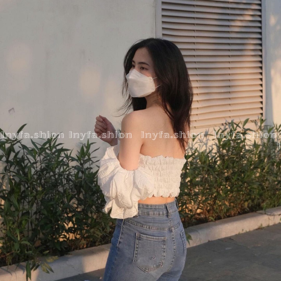 Áo trễ vai croptop tay bồng-hàng chất lượng cao nhà Iny