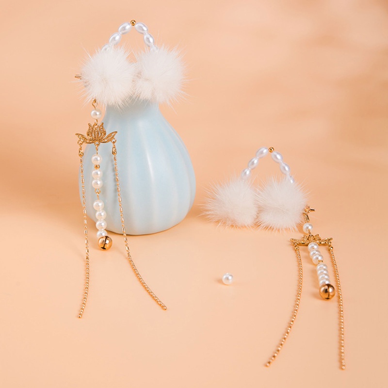 Kẹp Tóc Hình Tai Mèo Đính Ngọc Trai Giả Phong Cách Vintage