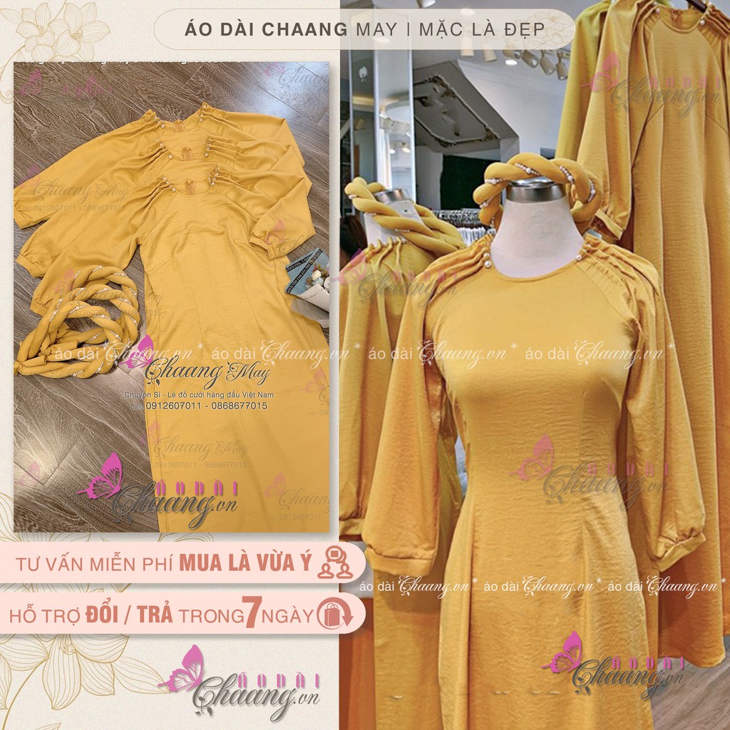 Áo dài cổ xếp ⚡FREESHIP⚡ Kiểu áo dài tay vai cách điệu đính hạt cổ