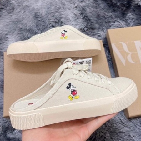 ZARA Giày Lười Vải canvas Họa Tiết Chuột Mickey Kiểu Cổ Điển Dễ Thương
